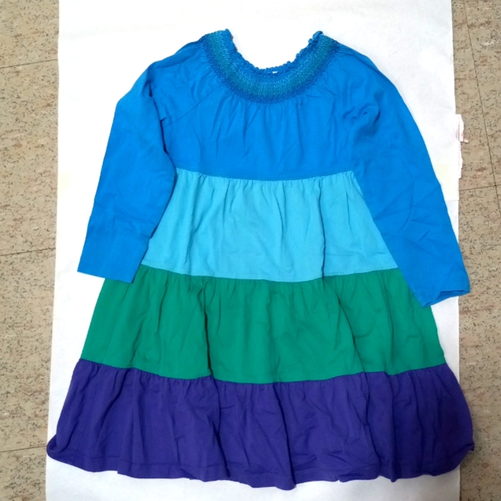 Hanna Andersson long-sleeve color block cotten twirl dress Little girl size 120